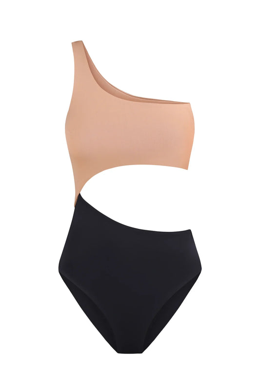 Оne-shoulder swimsuit Picasso Black/Coffee