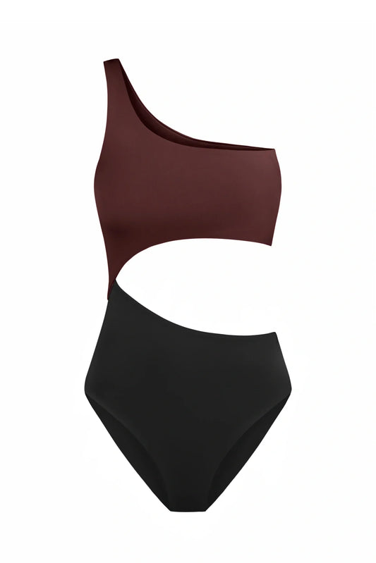 Оne-shoulder swimsuit Picasso Black/Brown
